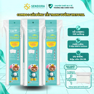 Combo 3 Gói Bông Tẩy Trang Vuông 3D VICTOTAL 150 Miếng/gói bông tẩy trang Cotton 2 Mặt Sạch Sâu Dịu Nhẹ Cho Da Nhạy Cảm
