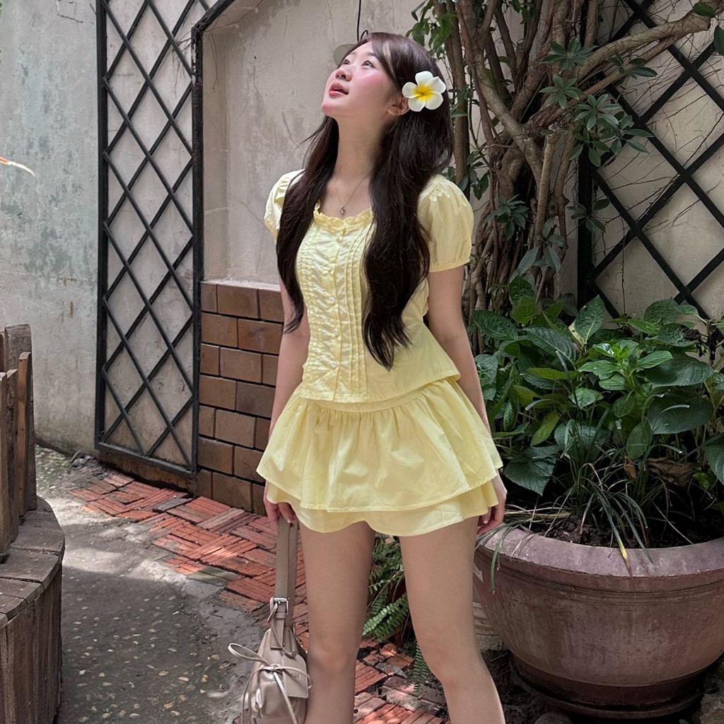 (HAVANA) Set áo ALISSA cổ bèo kèm chân váy SAT435