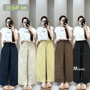 Quần Dài Nữ Q.Zhou Dáng Suông Gấu Phối Bèo, Quần Kaki Nhật Mềm Mịn Cạp Cao Có Dây Rút Điều Chỉnh Dáng | SANA CLOSET #316