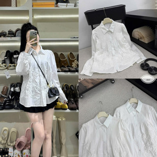 Áo sơ mi thô cổ đức nhấn li dài tay hoa nổi #3037