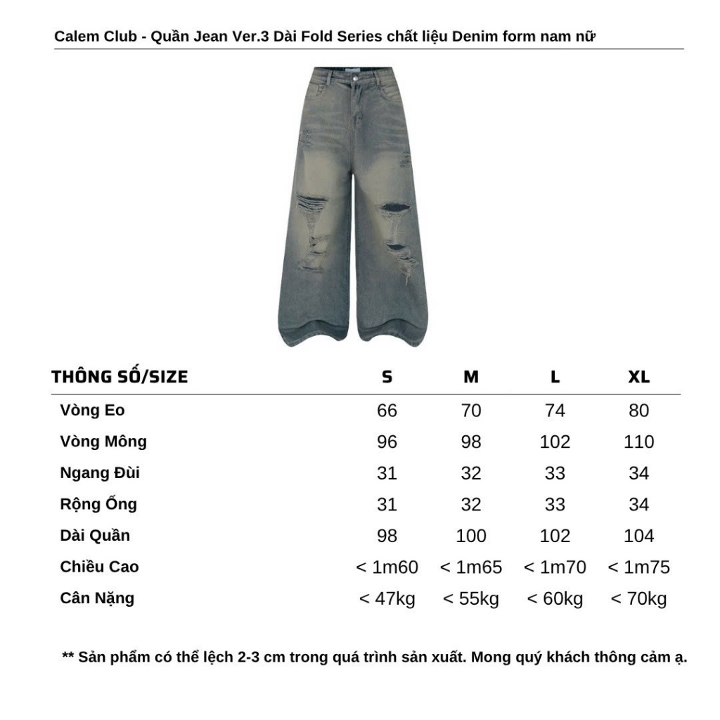 Quần Jean Ver.3 Dài Fold Series Calem.Club chất liệu Denim form nam nữ phong cách trẻ trung năng động