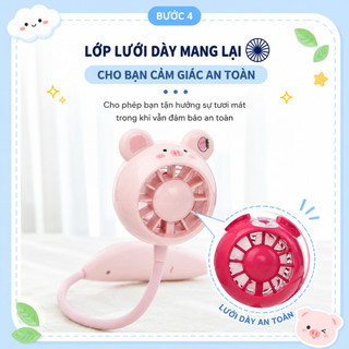 Quạt Sạc Đeo Cổ , Cổng Sạc USB , 3 Chế Độ Gió , Quạt Đeo Cổ Cầm Tay Siêu Mát Dễ Thương