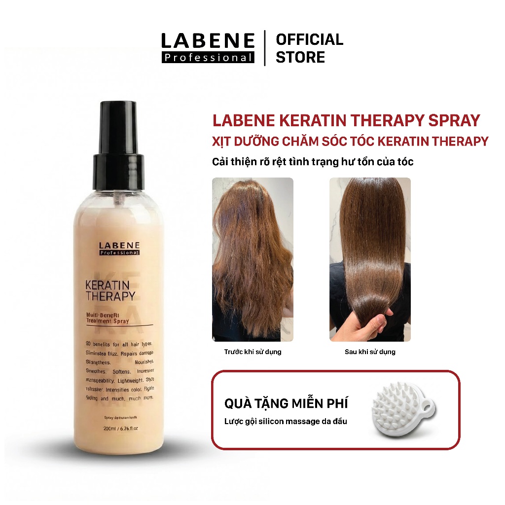 Xịt dưỡng chăm sóc tóc Keratin Therapy LABENE 200ml, khử kiềm giữ màu, giữ xoăn tóc uốn mới 2025