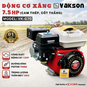 Động cơ xăng VAKSON 7.5HP cốt thẳng - Cam thép, dung tích xi lanh 210cc bảo hành 12 tháng