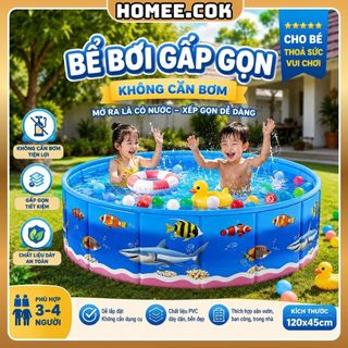 Homee.cok Bể Bơi Trẻ Em Gấp Gọn Thành Cứng Không Cần Bơm, Hồ Bơi Gia Đình Cho Bé PVC Dày, Dùng Trong Nhà Ngoài Trời