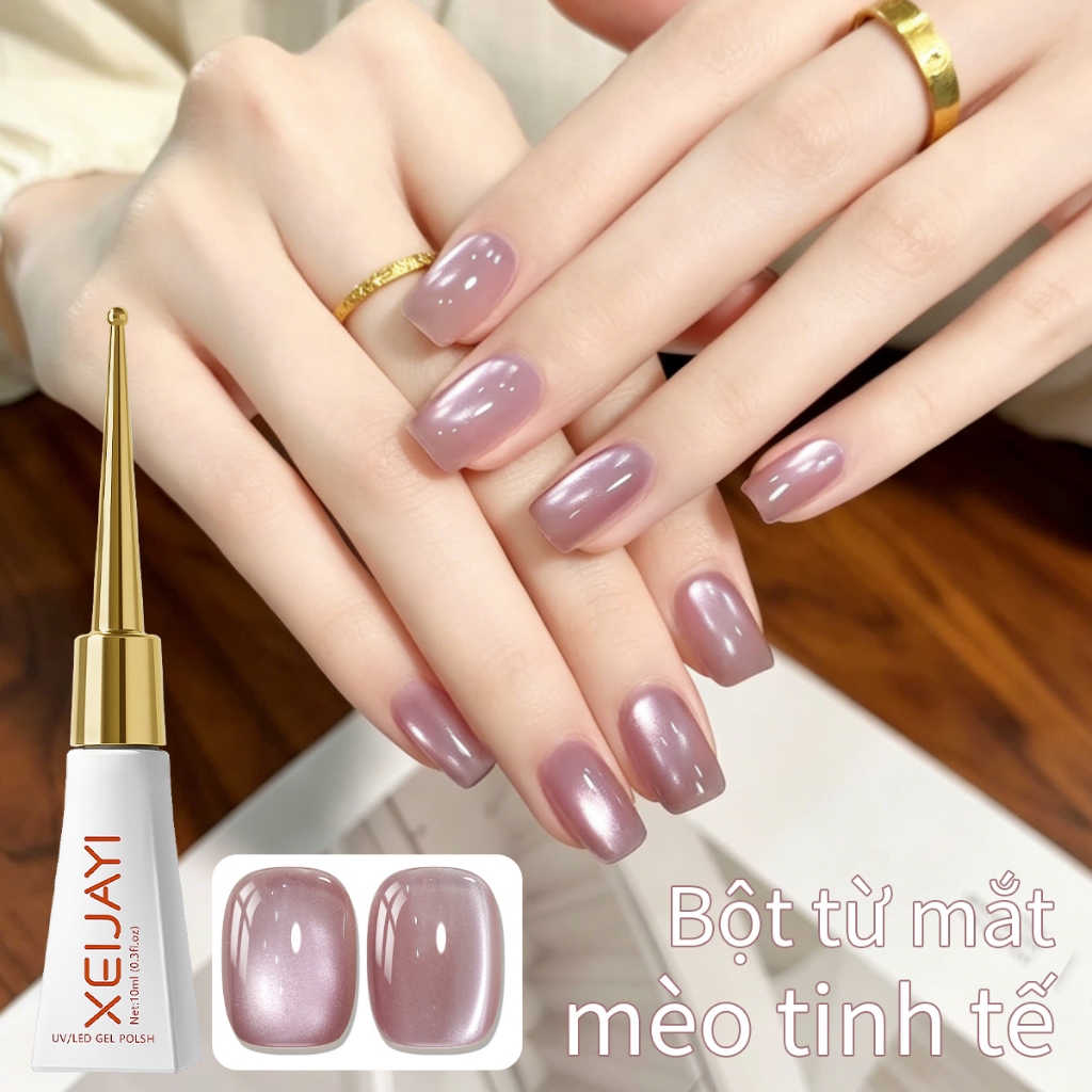 XEIJAYI 10ml-Sơn móng tay gel mắt mèo màu hồng mới bền màu và trắng sáng thích hợp cho tiệm nail