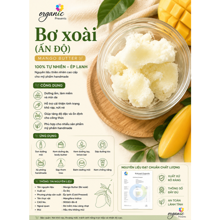 BƠ XOÀI (MANGO BUTTER) ẤN ĐỘ – NGUYÊN LIỆU DƯỠNG ẨM CAO CẤP CHO MỸ PHẨM