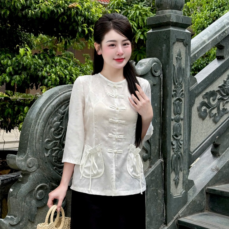 Pháp Phục Đi Chùa Gấm  Cổ Tròn  Lụa Gấm Chữ Thọ Tơ Cao Cấp Ba Màu Đi Lễ Chùa Thanh Lịch Tiểu Thư