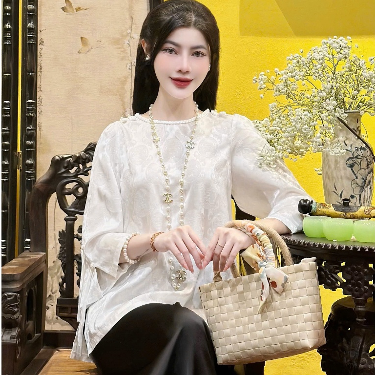 Đồ lam đi chùa nữ bộ pháp phục cổ tết chữ thọ mặc đi lễ chùa sang quý phái thanh lịch