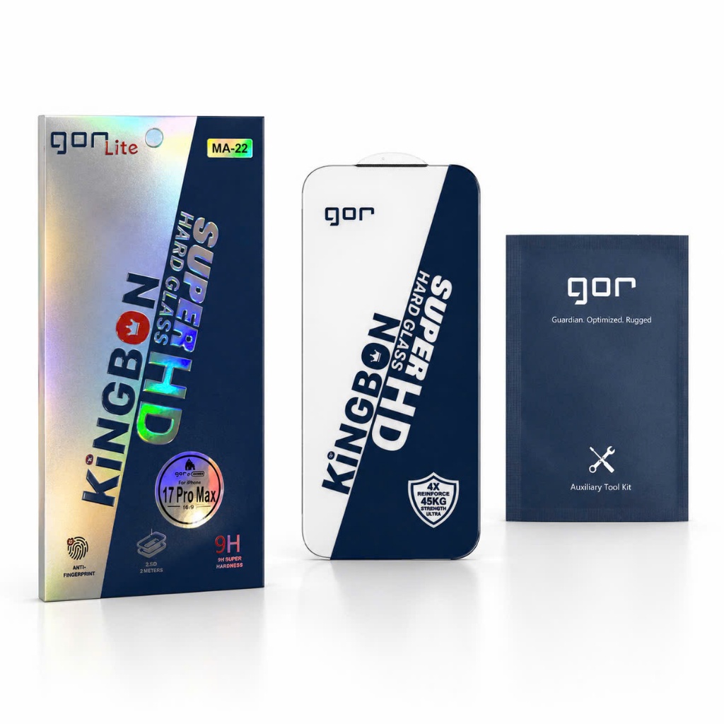 Kính iPhone Siêu Chịu Lực lên Đến 45KG GOR x KiNGBON Chống Mẻ Cạnh Viền Độ Bền Bỉ Siêu Cao