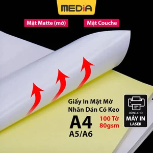 Giấy in nhãn dán Media mặt Mờ & Couche 80gsm giấy decal A4/A5/A6 giấy in nhãn dùng cho máy in laser