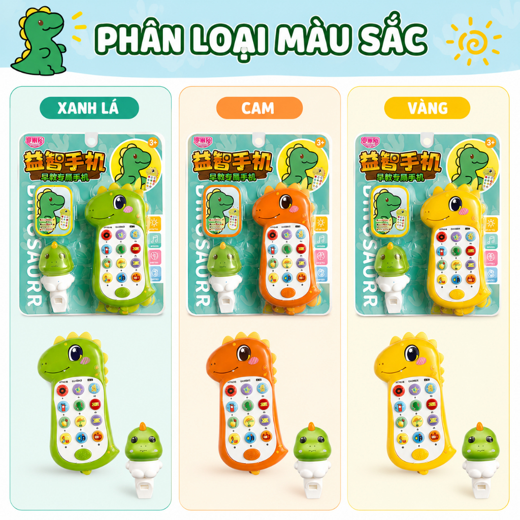 Điện Thoại Đồ Chơi Giáo Dục Sớm Cho Bé Kèm Còi Hình Thú – Phát Nhạc, Đèn LED, Dây Đeo Cổ cho bé