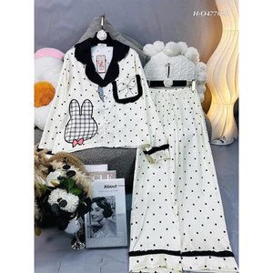 Pizama tay dài viền bèo túi bèo