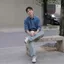 Quần jean nam ống suông thêu chữ đầu gối form rộng baggy