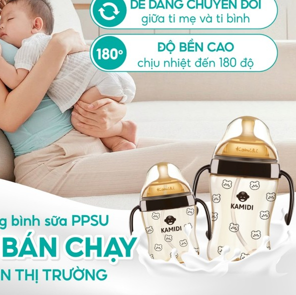 Bình Sữa Kamidi Chất Liệu PPSU Bình Sữa Chống Sặc Và Đầy Hơi Cho Bé Họa Tiết Dung Tích 210ml/300ml
