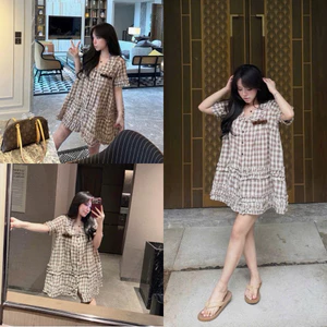 Váy babydoll kẻ viền bèo V304 SM 180.000