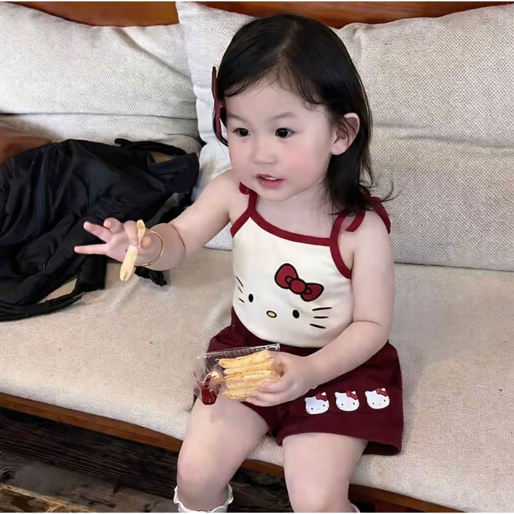 Set bộ bé gái Hello Kitty E. C 2 dây và sát nách siêu xinh, đồ mặc hè hoạ tiết dễ thương cho bé từ 10-35kg