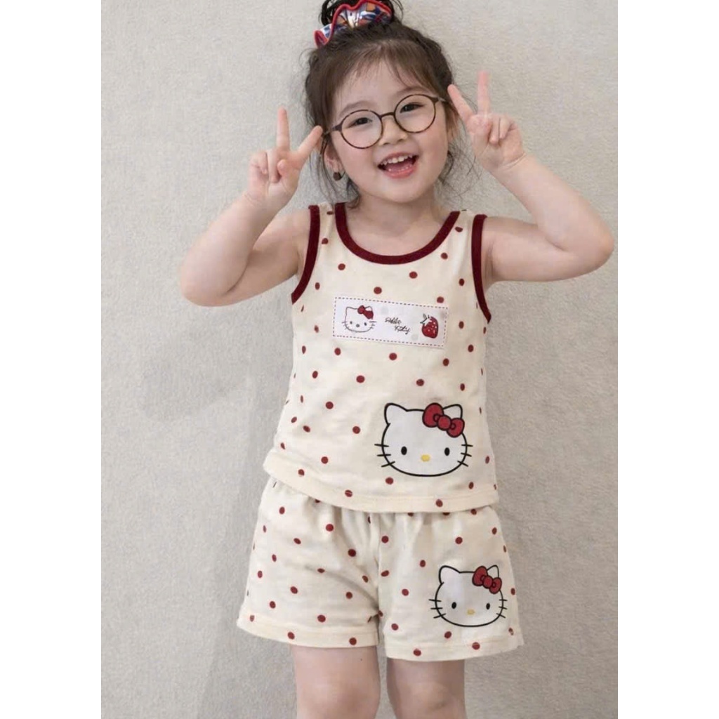 Set bộ bé gái Hello Kitty E. C 2 dây và sát nách siêu xinh, đồ mặc hè hoạ tiết dễ thương cho bé từ 10-35kg