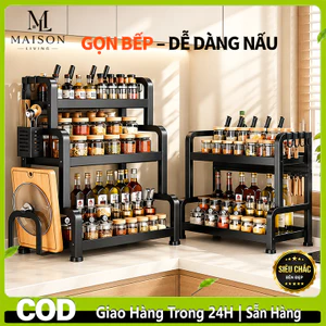 Kệ Gia Vị Đa Năng 2/3 Tầng, Kệ Nhà Bếp Để Gia Vị Chai Lọ, Bát Đũa Dao Thớt, Khung Dày Chắc