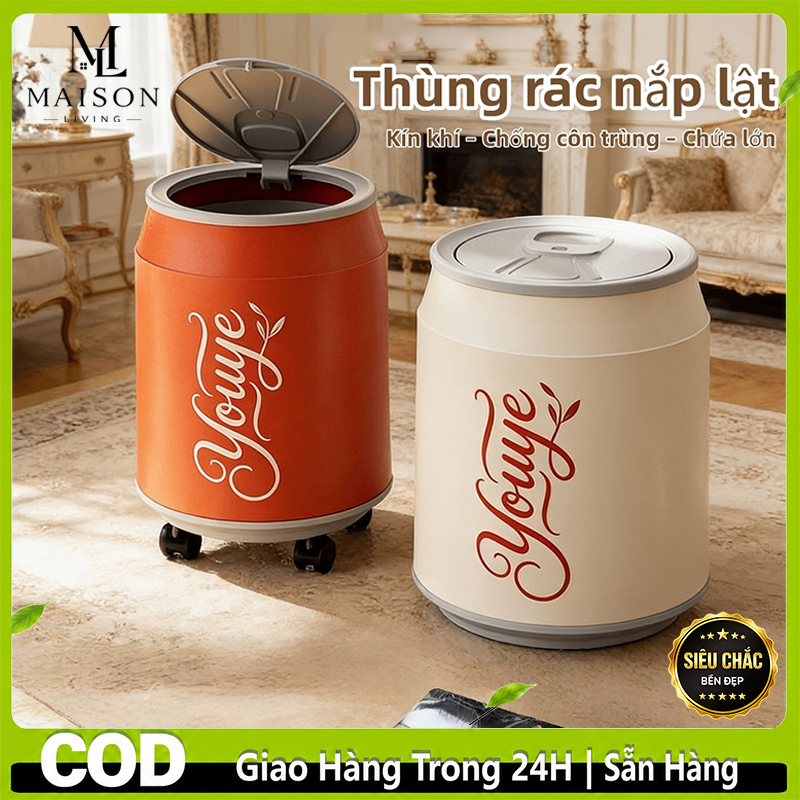 Thùng Rác 2 Lớp Có Nắp Lật Đậy Kín,Thùng Đựng Rác Dạng Lon Nhựa PP Cao Cấp, chống côn trùng hiệu quả
