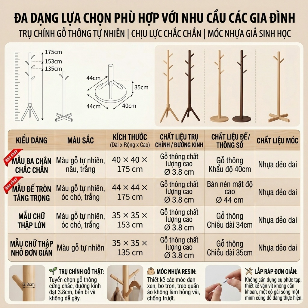 MY Cây treo quần áo 100% gỗ tự nhiên 8 9 và 10 nhánh Giá Treo Quần Áo Đứng Các Loại Chất Lượng Cao