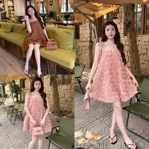 Váy hoa dây buộc dáng xòe V294 SM nâu, hồng