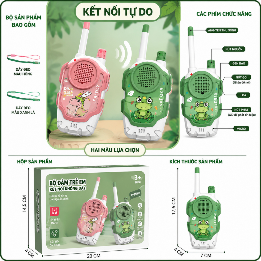 Bộ Đàm Đồ Chơi Trẻ Em Không Dây – Máy Liên Lạc Cầm Tay Cho Bé Kèm Dây Đeo, Âm Thanh Rõ Nét