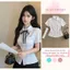 Áo Sơ Mi Trắng Nữ Ngắn Tay Chiết Eo Dáng Ôm Siêu Xinh, Áo Sơ Mi Thêu Chữ Beloved Basic Hàn Quốc Hot