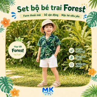 Set Bộ Bé Trai MK Kids Áo Sơ Mi Họa Tiết Đáng Yêu Nổi Bật - Đi Biển Mùa Hè - Chất Đũi Tơ Mềm Mịn Cho Bé 2-8 Tuổi