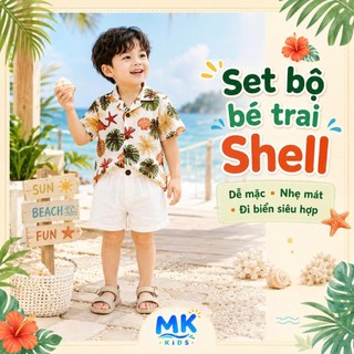 Set Bộ Bé Trai MK Kids Áo Sơ Mi Họa Tiết Đáng Yêu Nổi Bật - Đi Biển Mùa Hè - Chất Đũi Tơ Mềm Mịn Cho Bé 2-8 Tuổi