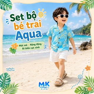 Set Bộ Bé Trai MK Kids Áo Sơ Mi Họa Tiết Đáng Yêu Nổi Bật - Đi Biển Mùa Hè - Chất Đũi Tơ Mềm Mịn Cho Bé 2-8 Tuổi
