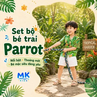 Set Bộ Bé Trai MK Kids Áo Sơ Mi Họa Tiết Đáng Yêu Nổi Bật - Đi Biển Mùa Hè - Chất Đũi Tơ Mềm Mịn Cho Bé 2-8 Tuổi