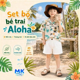 Set Bộ Bé Trai MK Kids Áo Sơ Mi Họa Tiết Đáng Yêu Nổi Bật - Đi Biển Mùa Hè - Chất Đũi Tơ Mềm Mịn Cho Bé 2-8 Tuổi