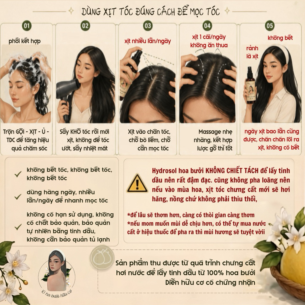[𝟭𝟬𝗵𝗮buoihuuco] Xịt Mọc Tóc Hoa Bưởi Hữu Cơ - XỊT NHIỀU LẦN TRONG NGÀY - KHÔNG BẾT - không hương liệu không hạn sử dụng