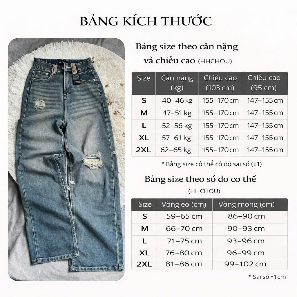 -	S-2XL)HHCHOU-Quần Jeans Suông Rách  Màu Đậm Trầm Wash 2 Bên Lưng Kiểu H2233