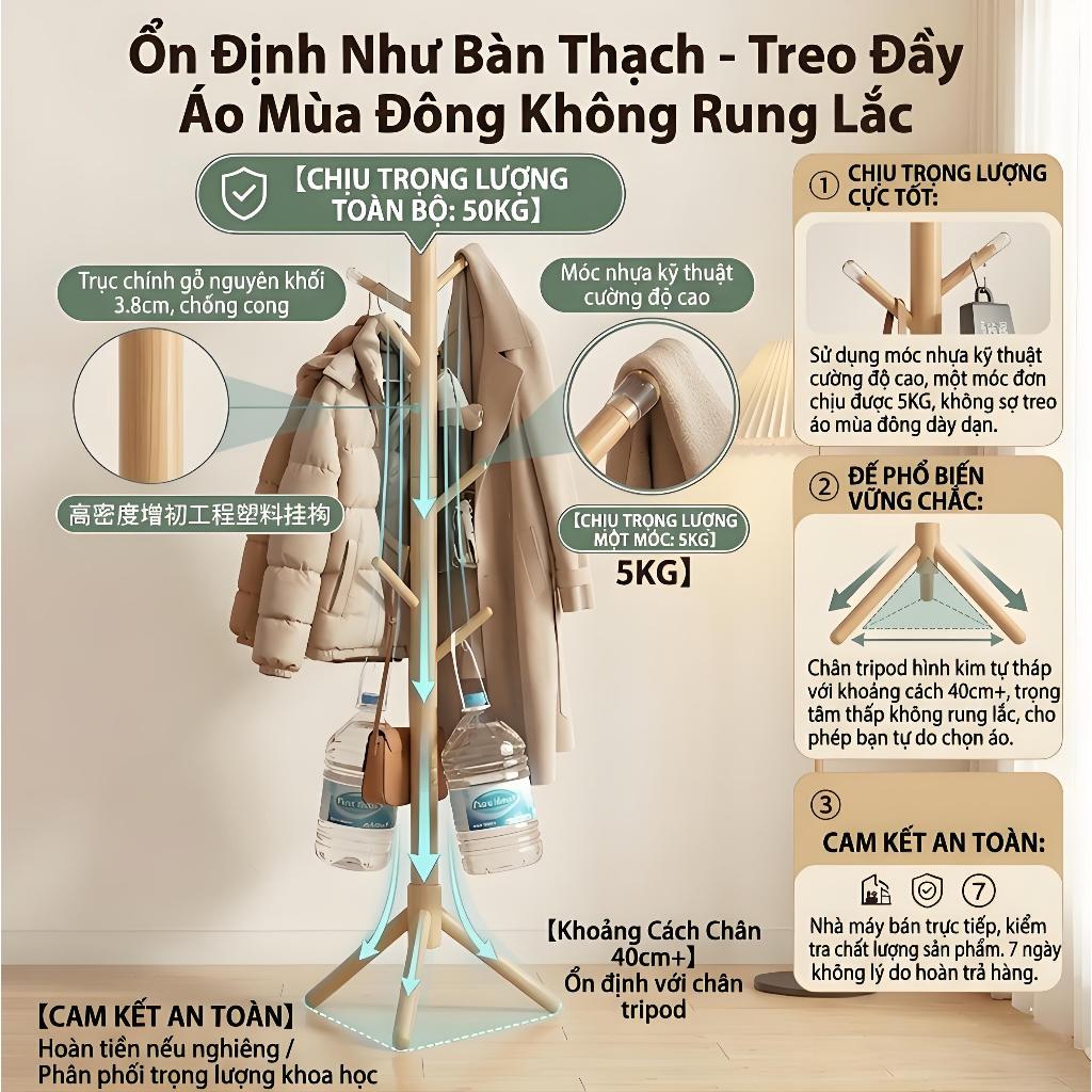 MY Cây treo quần áo 100% gỗ tự nhiên 8 9 và 10 nhánh Giá Treo Quần Áo Đứng Các Loại Chất Lượng Cao