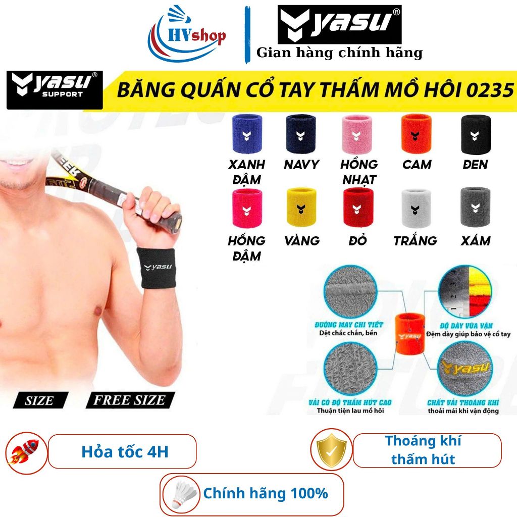 Băng cổ tay, chặn mồ hôi cổ tay cầu lông Yasu 0235, thoáng khí, thấm hút mồ hôi tốt - HVShop