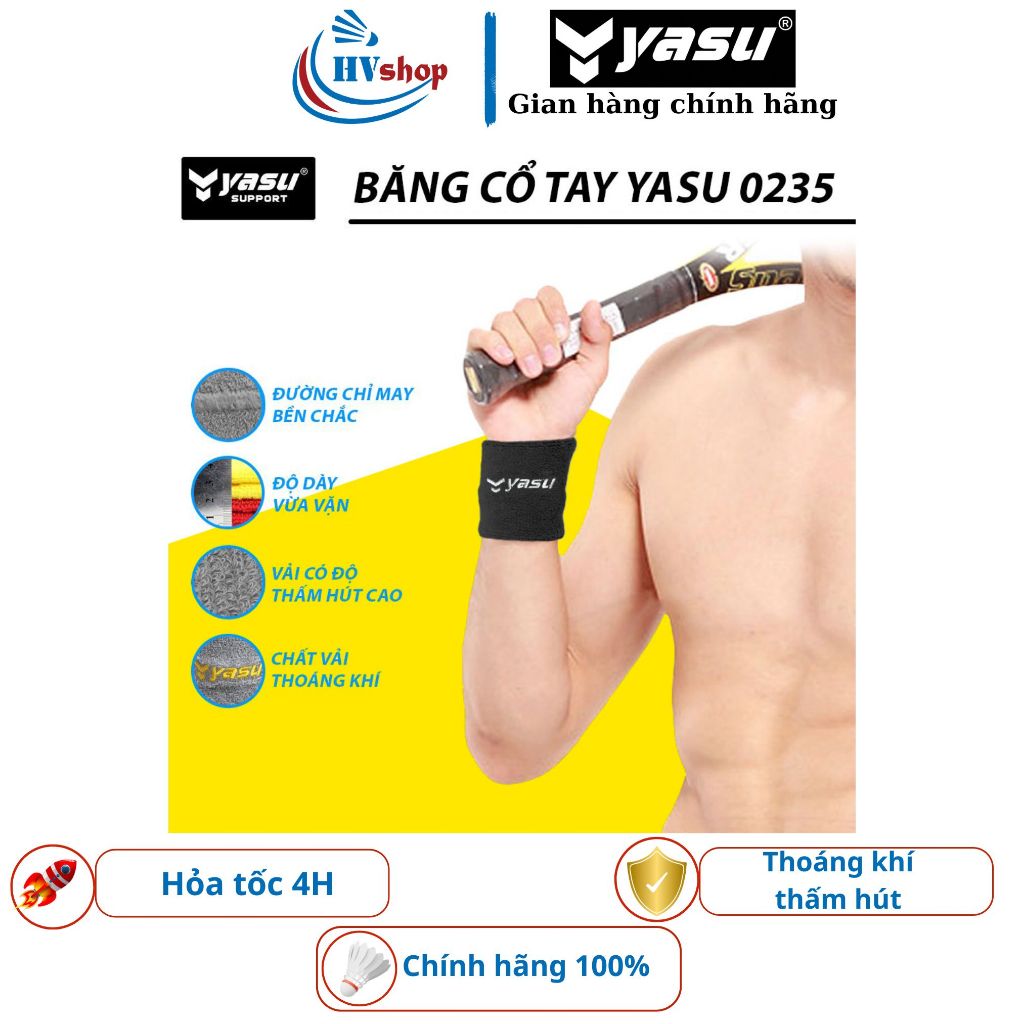 Băng cổ tay, chặn mồ hôi cổ tay cầu lông Yasu 0235, thoáng khí, thấm hút mồ hôi tốt - HVShop