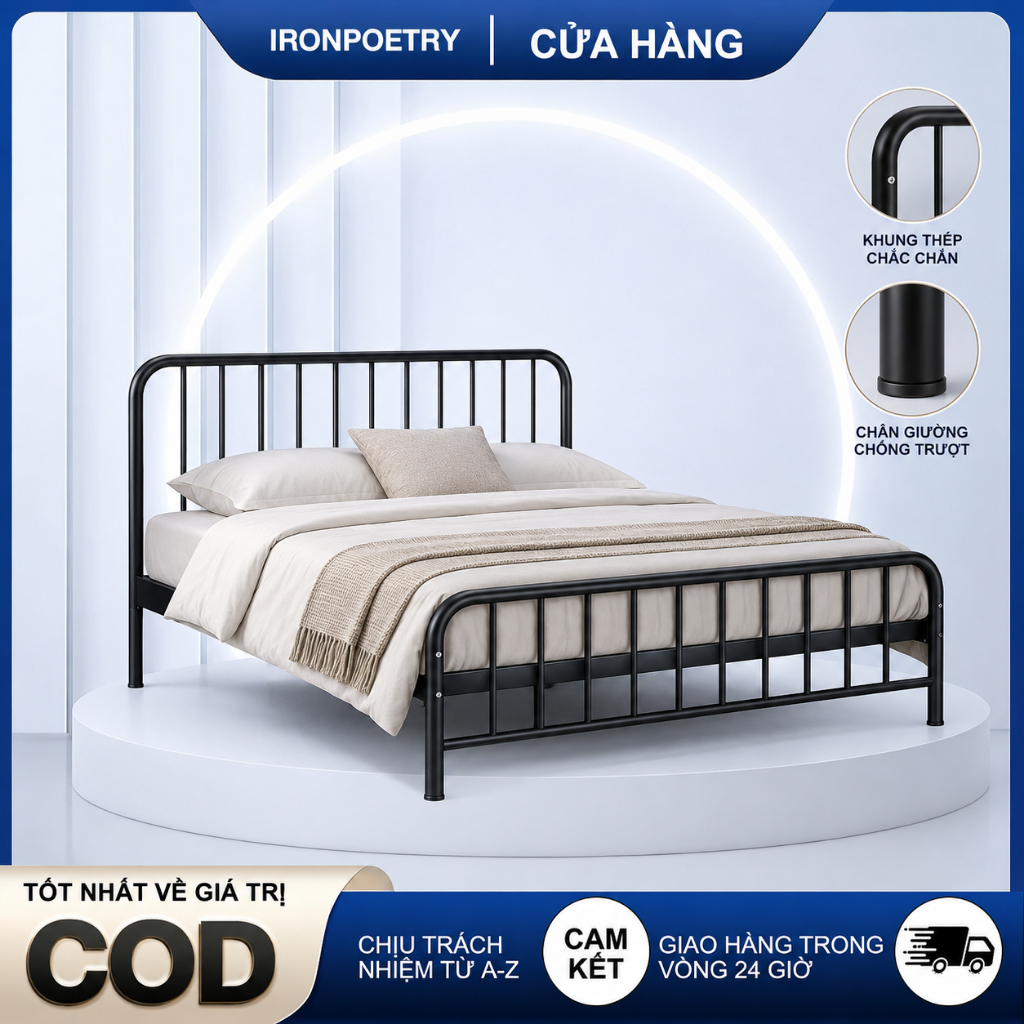Khung giường sắt Giường sắt rèn Khung Giường thép nặng Gia cố và làm dày1m/1m2/1m5/1m8Nhiều kích cỡ