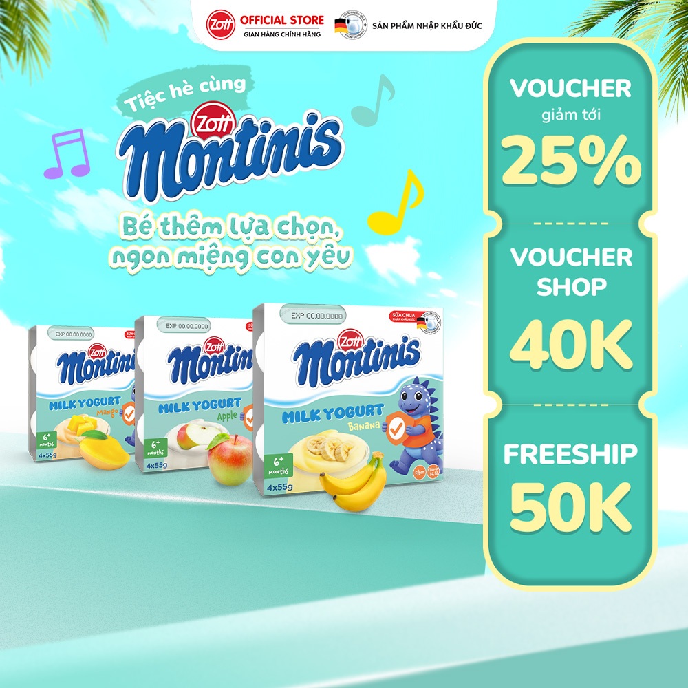 [Giao Hoả Tốc] COMBO MIX 3 vỉ Sữa chua Montinis vị Trái Cây nhập Đức (vỉ - 55g x 4 hũ)