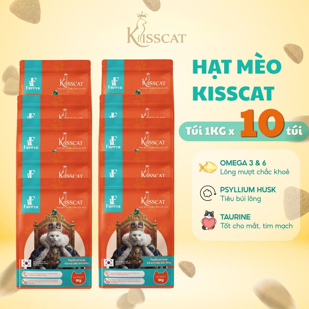 [Combo10KG] Thức ăn hạt cho Mèo mọi lứa tuổi KissCat Tiêu búi lông