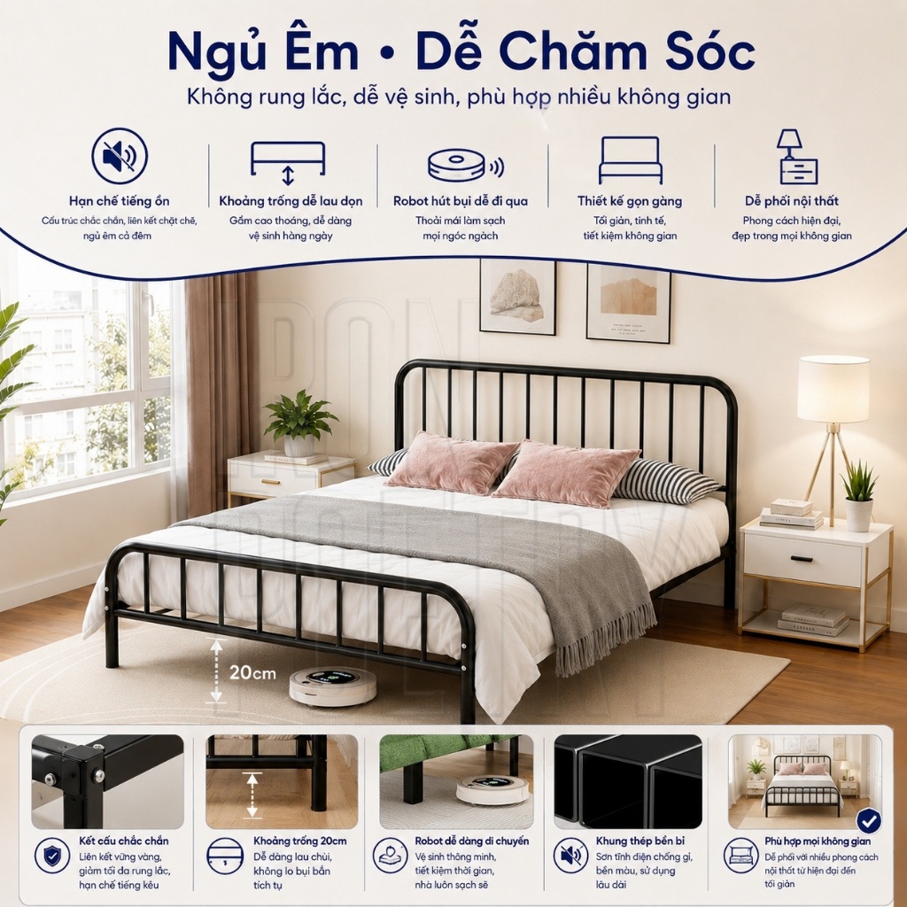 Khung giường sắt Giường sắt rèn Khung Giường thép nặng Gia cố và làm dày1m/1m2/1m5/1m8Nhiều kích cỡ