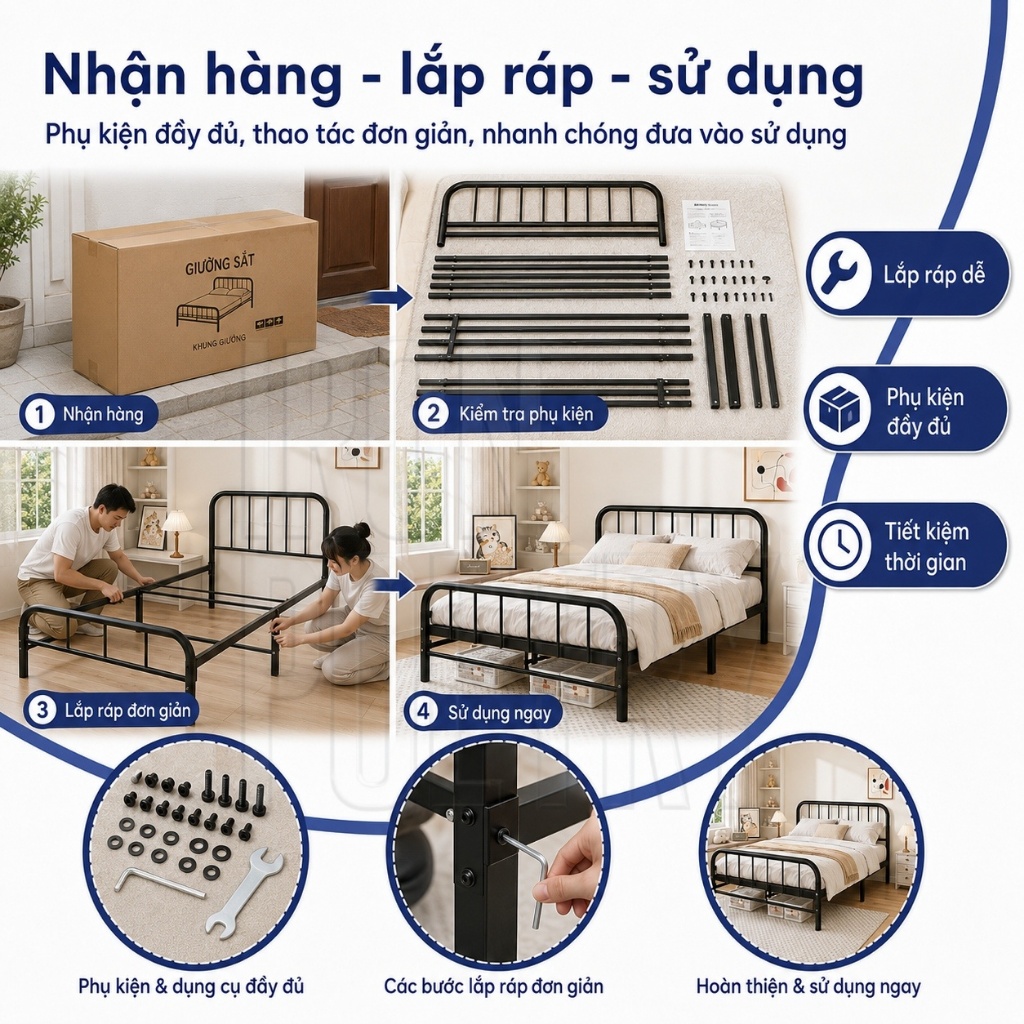 Khung giường sắt Giường sắt rèn Khung Giường thép nặng Gia cố và làm dày1m/1m2/1m5/1m8Nhiều kích cỡ