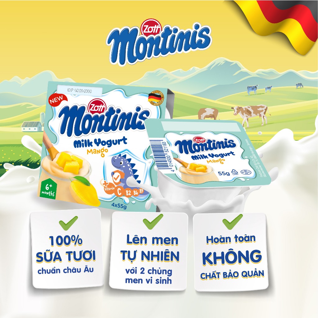 [Giao Hoả Tốc] COMBO MIX 3 vỉ Sữa chua Montinis vị Trái Cây nhập Đức (vỉ - 55g x 4 hũ)