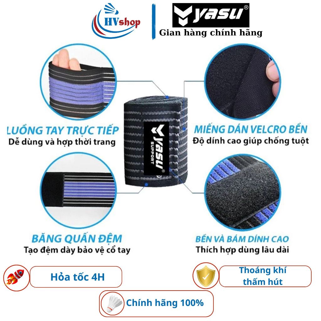 Băng chặn mồ hôi cổ tay Yasu 1536, thấm hút, thoáng khi, điều chỉnh được chặt lỏng - HVShop
