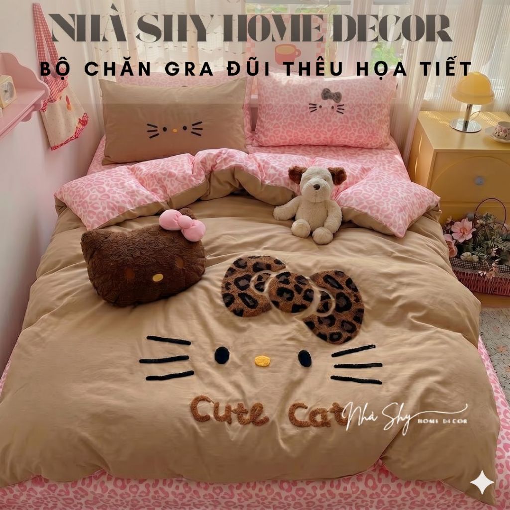 Trọn Bộ Cotton Tici Đũi Họa Tiết Thêu Nổi Bộ 4 Món Ga Gối Vỏ Chăn Không Kèm Ruột - Chất Đũi - Nhà Shy Home Decor