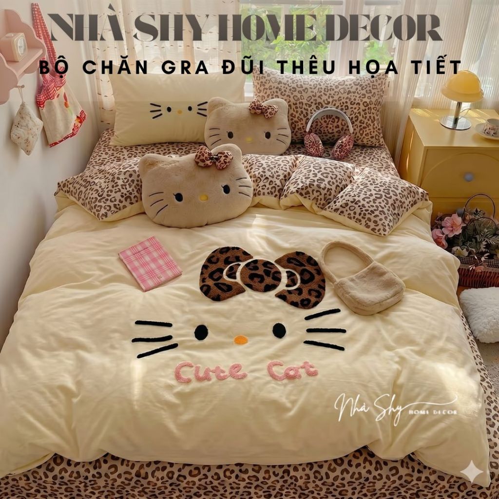 Trọn Bộ Cotton Tici Đũi Họa Tiết Thêu Nổi Bộ 4 Món Ga Gối Vỏ Chăn Không Kèm Ruột - Chất Đũi - Nhà Shy Home Decor
