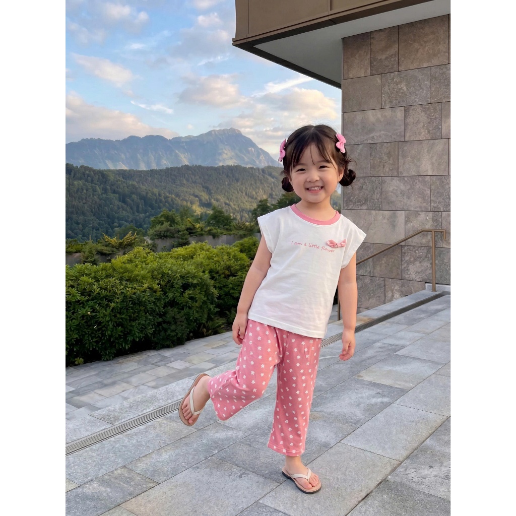 Set bộ cộc tay bé gái tay in chữ đính nơ Miniumbaby mix quần suông lửng, chất cotton mềm mát SB2698