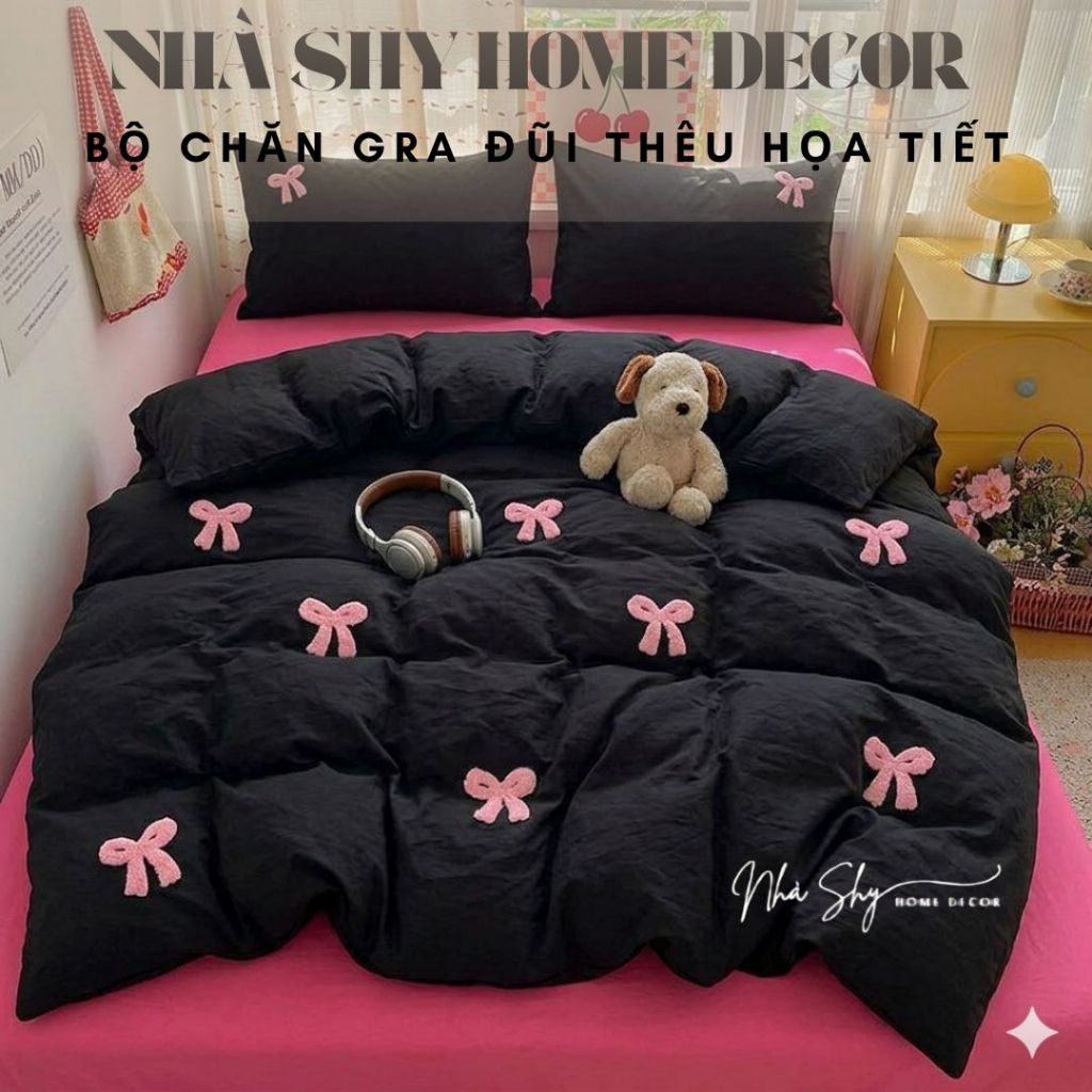 Bộ Chăn Gra Gối Đũi Thêu Nổi Hoạ Tiết Animals 3D Cao Cấp - Bộ Vỏ Chăn 4 Món - Nhà Shy Home Decor