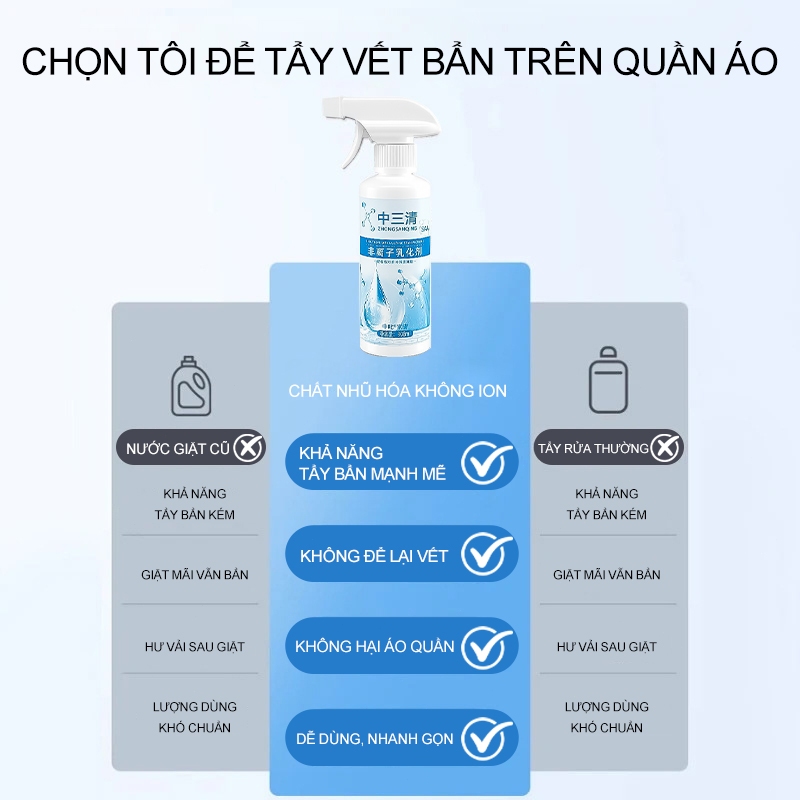 Nước tẩy quần áo,  Xịt loại bỏ mọi vết ố vàng, Tẩy Sạch Vết Ố Cổ Áo, Ố Nách, Không Cần Chà, Không Hại Vải, An Toàn Cho D